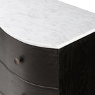Close up of Four Hands Tiago Marble Chest in Distressed Black on a white background