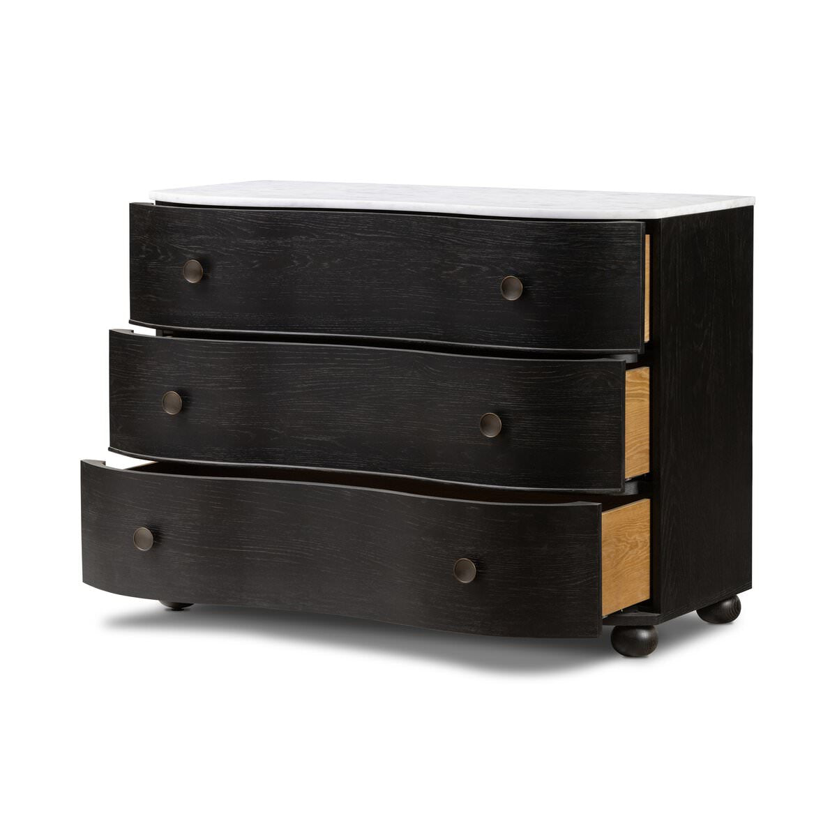Four Hands Tiago Marble Chest in Distressed Black on a white background