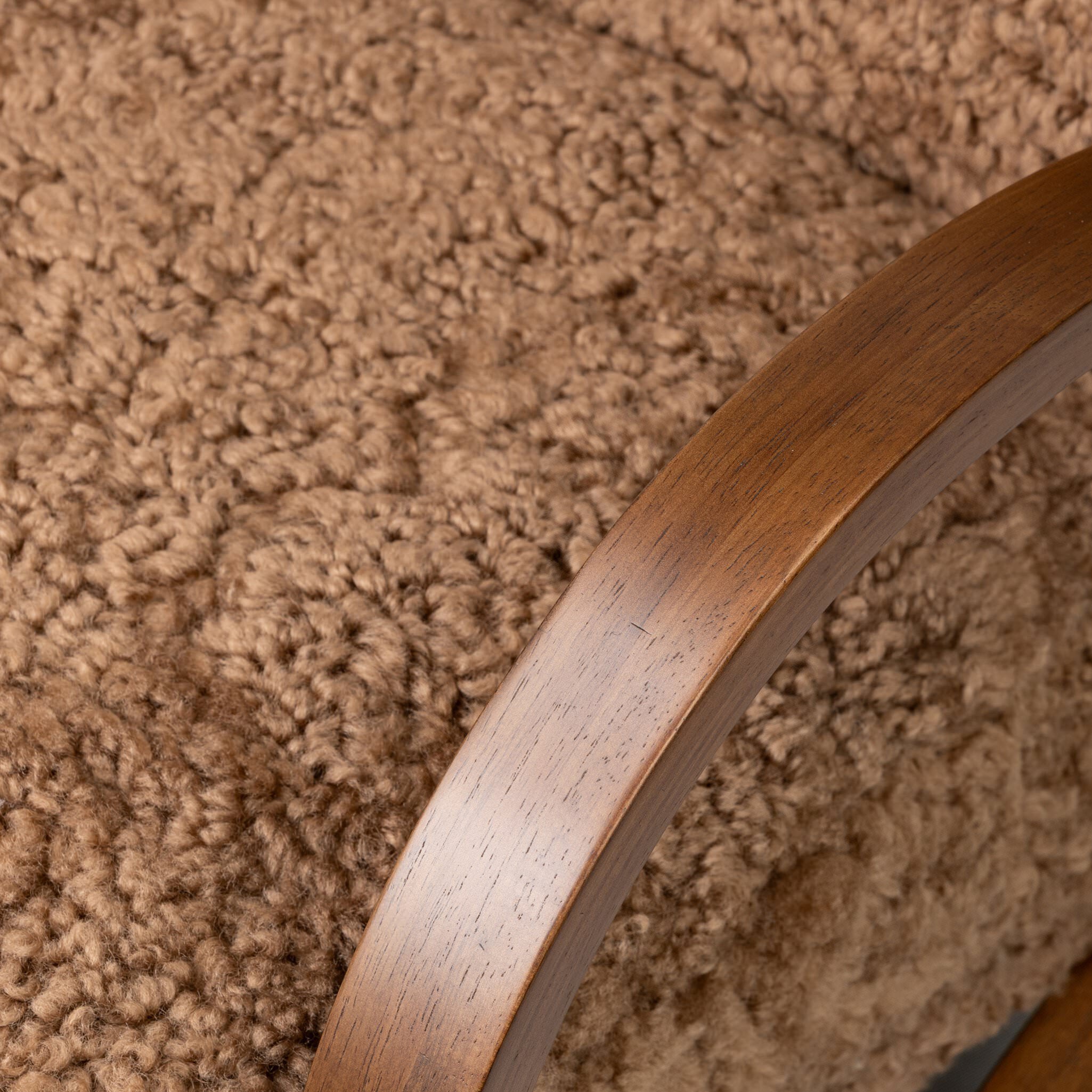 Close up of Four Hands Tobin Chair in Amber Sherling on white background at Addison West.