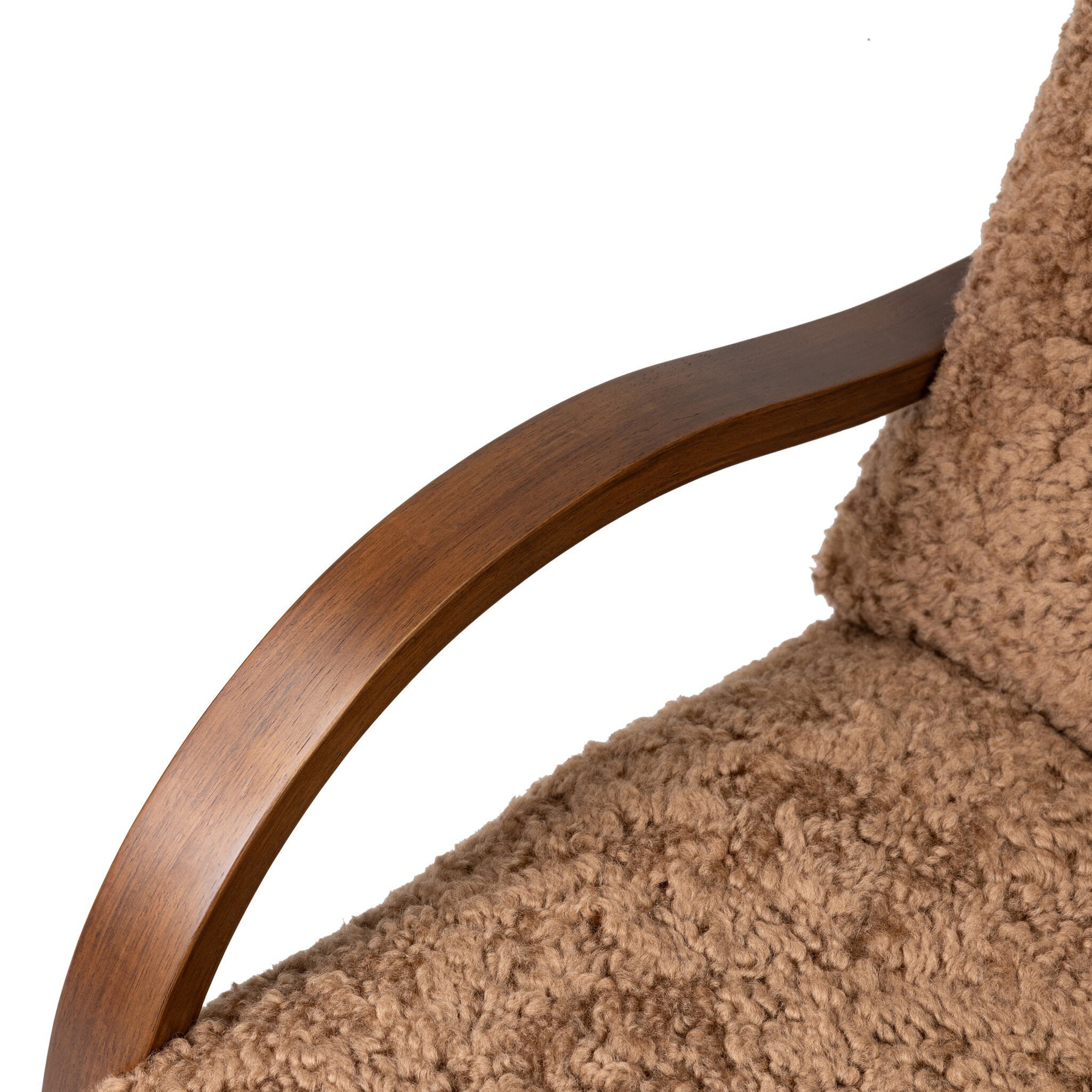 Close up of Four Hands Tobin Chair in Amber Sherling on white background at Addison West.