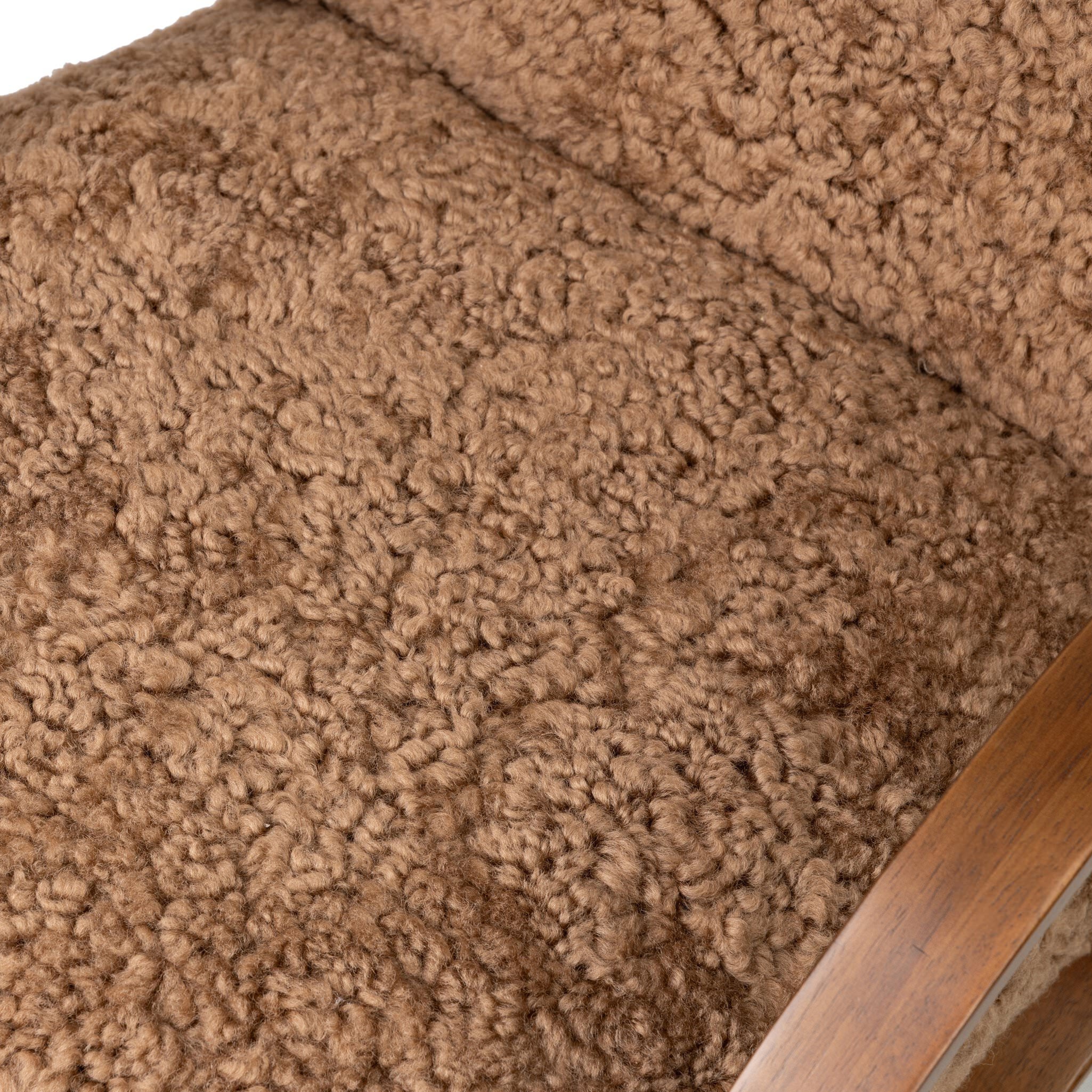 Close up of Four Hands Tobin Chair in Amber Sherling on white background at Addison West.