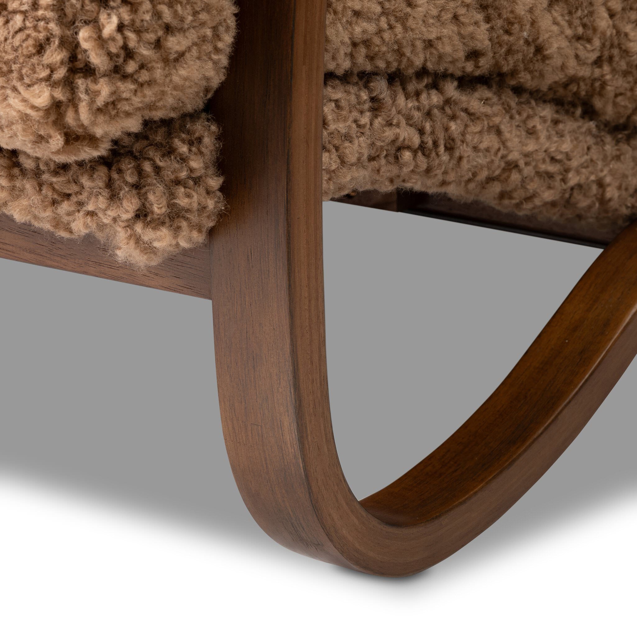 Close up of Four Hands Tobin Chair in Amber Sherling on white background at Addison West.