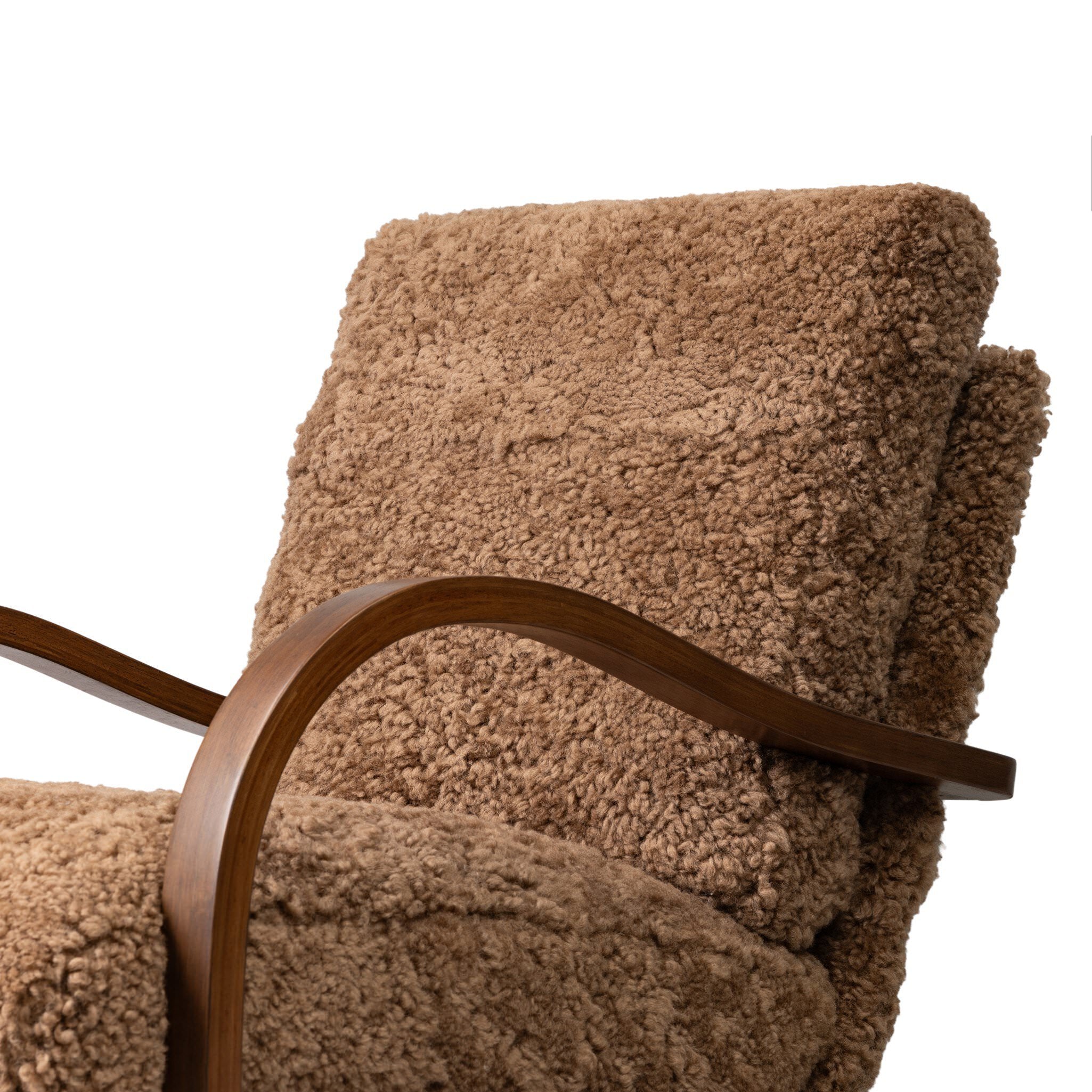 Close up of Four Hands Tobin Chair in Amber Sherling on white background at Addison West.