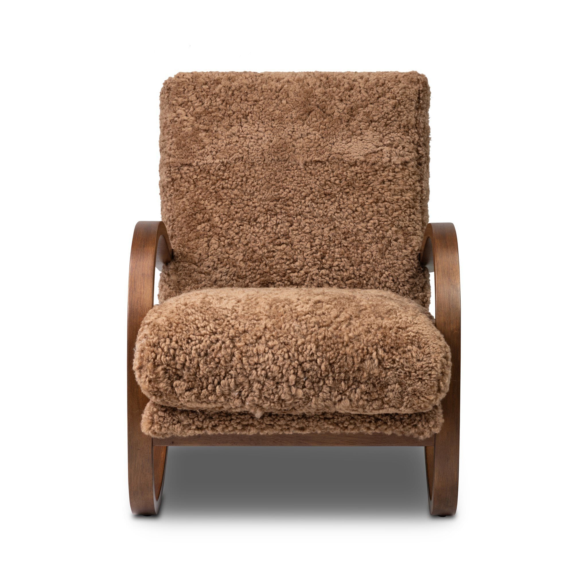 Four Hands Tobin Chair in Amber Sherling on white background at Addison West.