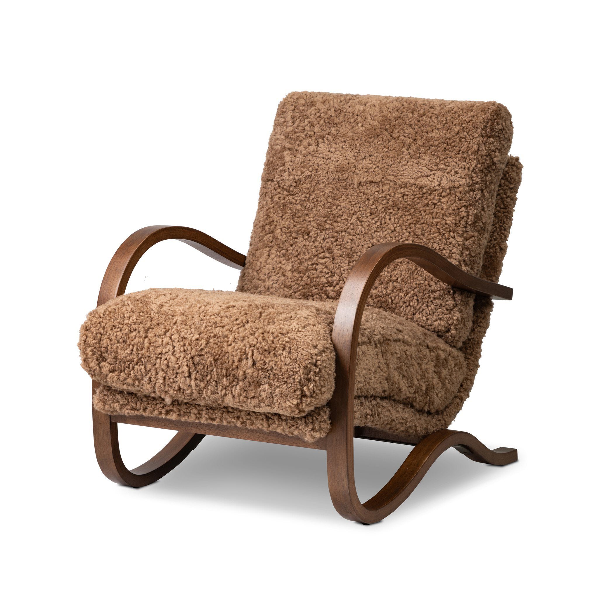 Four Hands Tobin Chair in Amber Sherling on white background at Addison West.