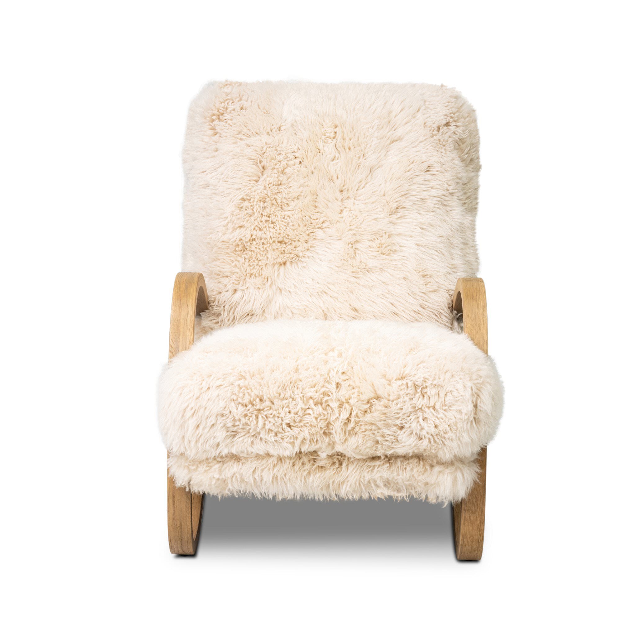 Four Hands Tobin Chair in Champagne Mongolian Fur on white background at Addison West.