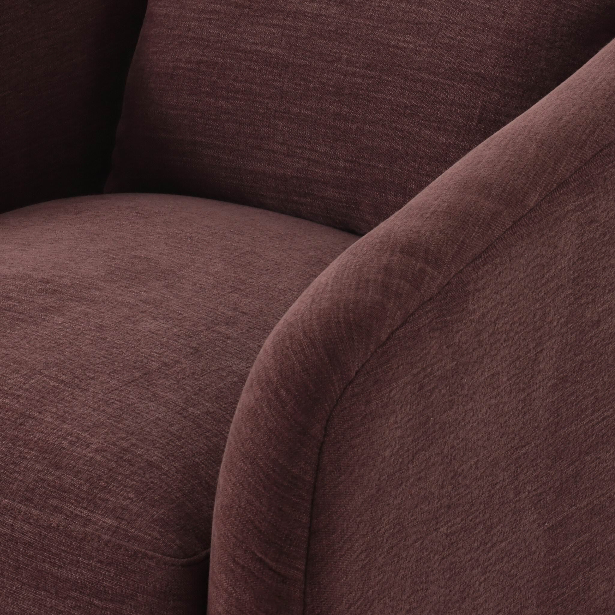 Close up of Four Hands Topanga Swivel Chair in Laughlin Plum on a white background at Addison West