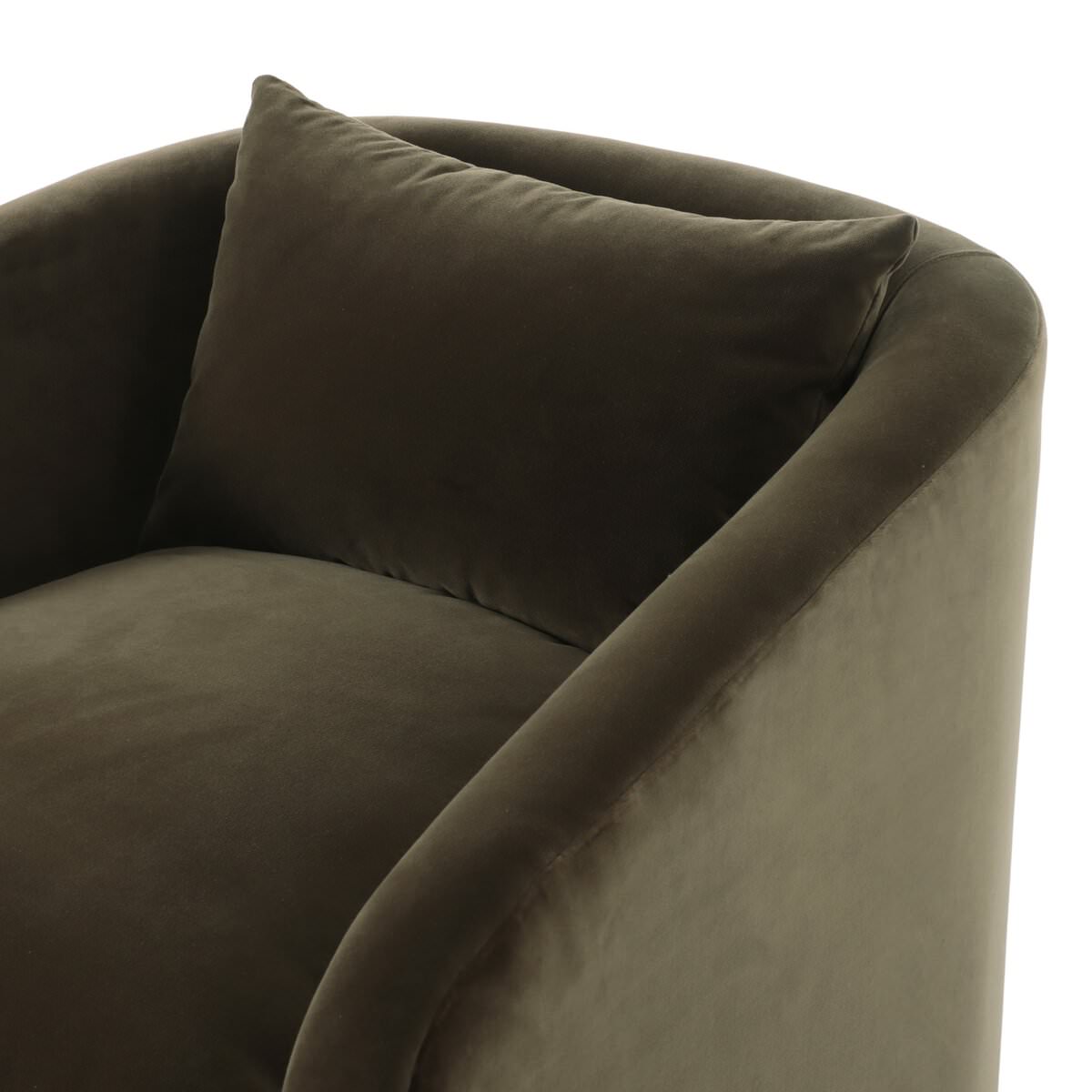 Close up of Four Hands Topanga Swivel Chair in Surrey Olive on a white background at Addison West