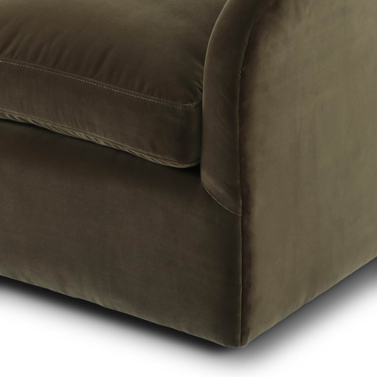 Close up of Four Hands Topanga Swivel Chair in Surrey Olive on a white background at Addison West