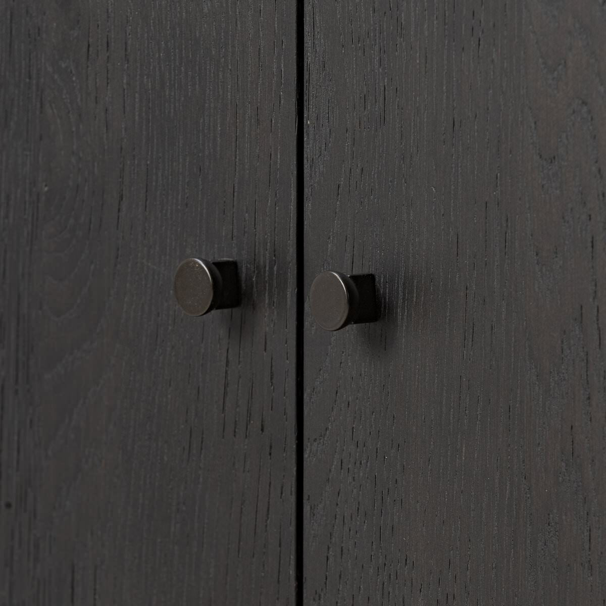 Close up of Four Hands Vinco Sideboard in Black Onyx Lacquer on a white background at Addison West