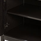 Close up of Four Hands Vinco Sideboard in Black Onyx Lacquer on a white background at Addison West