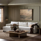 Four Hands Wickham 2-Piece Sleeper Sectional in Alameda Snow in a green living room at Addison West