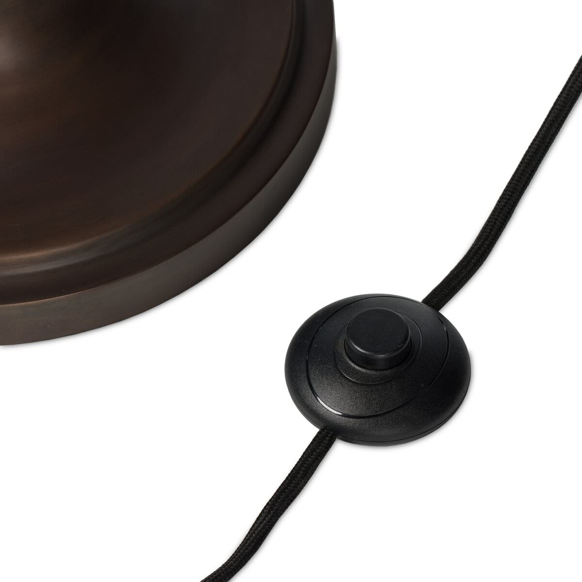 Close up of Four Hands Winslet Floor Lamp in Light Oil Rubbed Bronze on a white background at Addison West