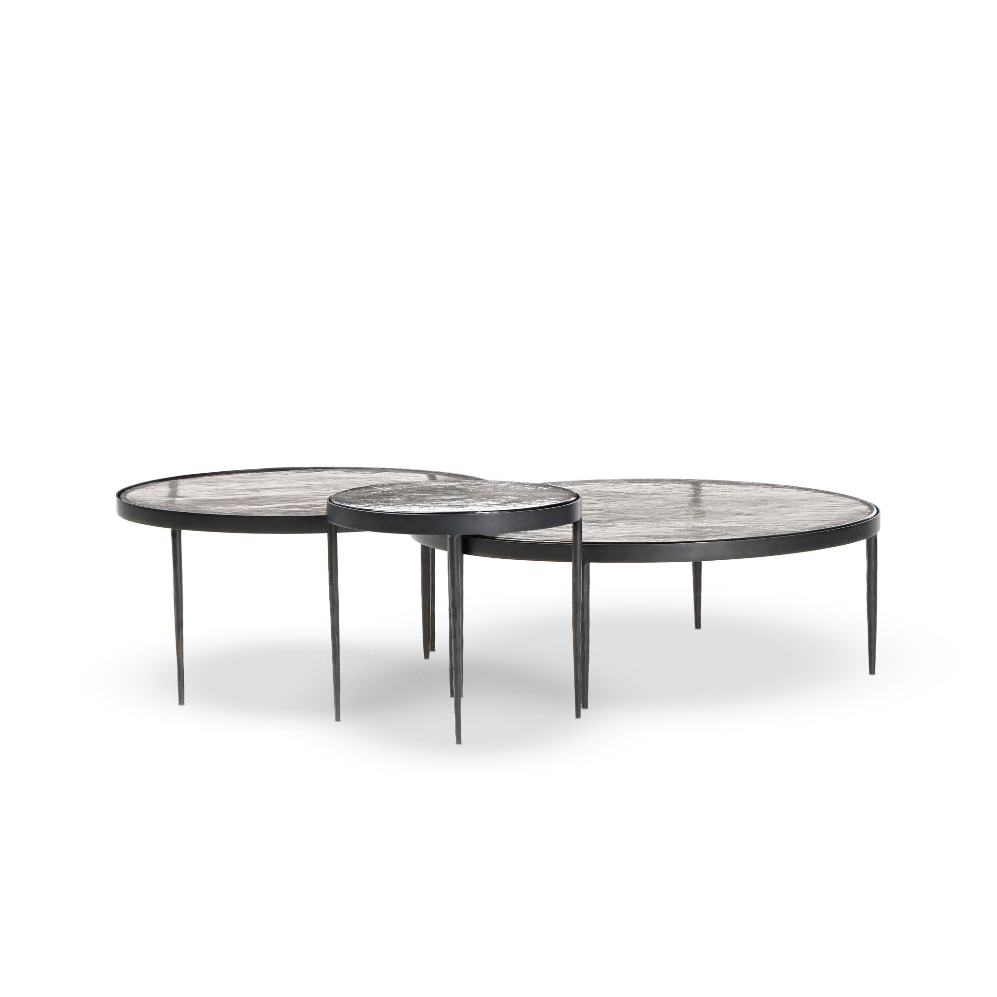 Four Hands Yoko Nesting Tables in Clear Glass, Set Of 3 on white background at Addison West.