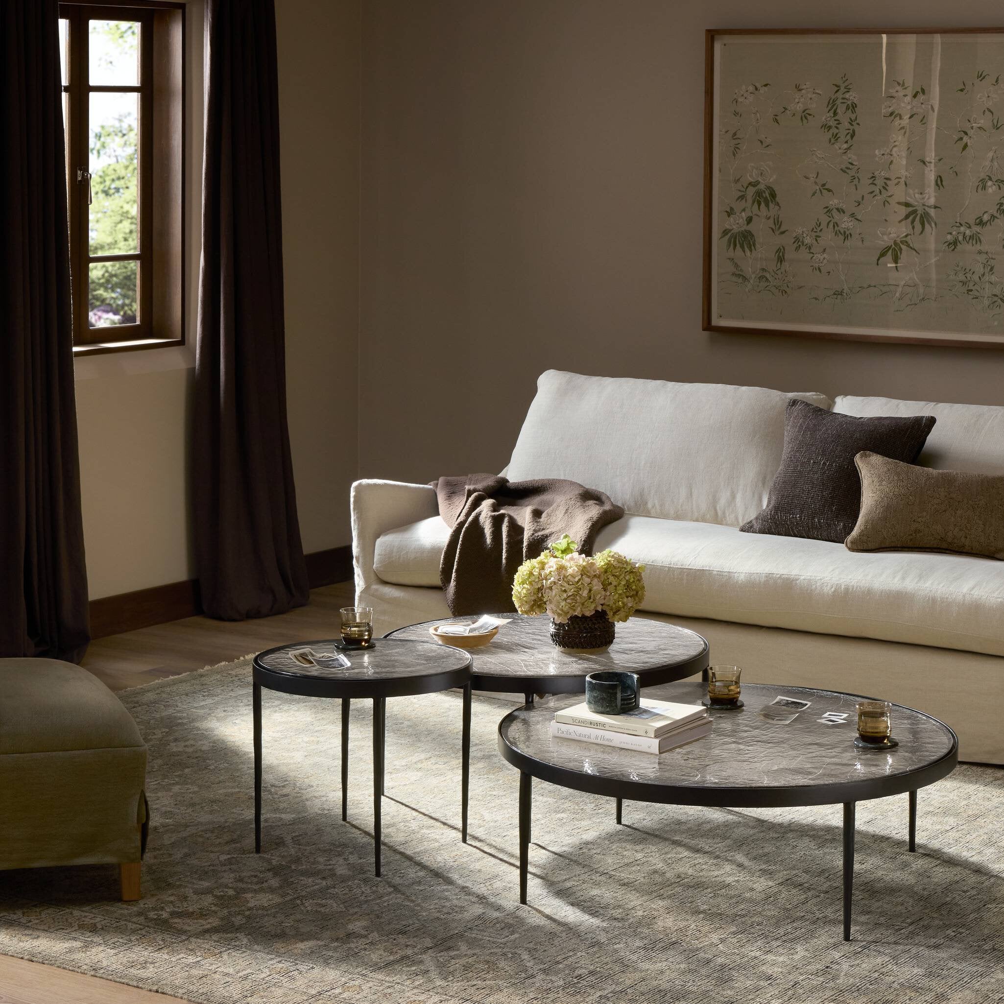 Four Hands Yoko Nesting Tables in Clear Glass, Set Of 3 in living room at Addison West.