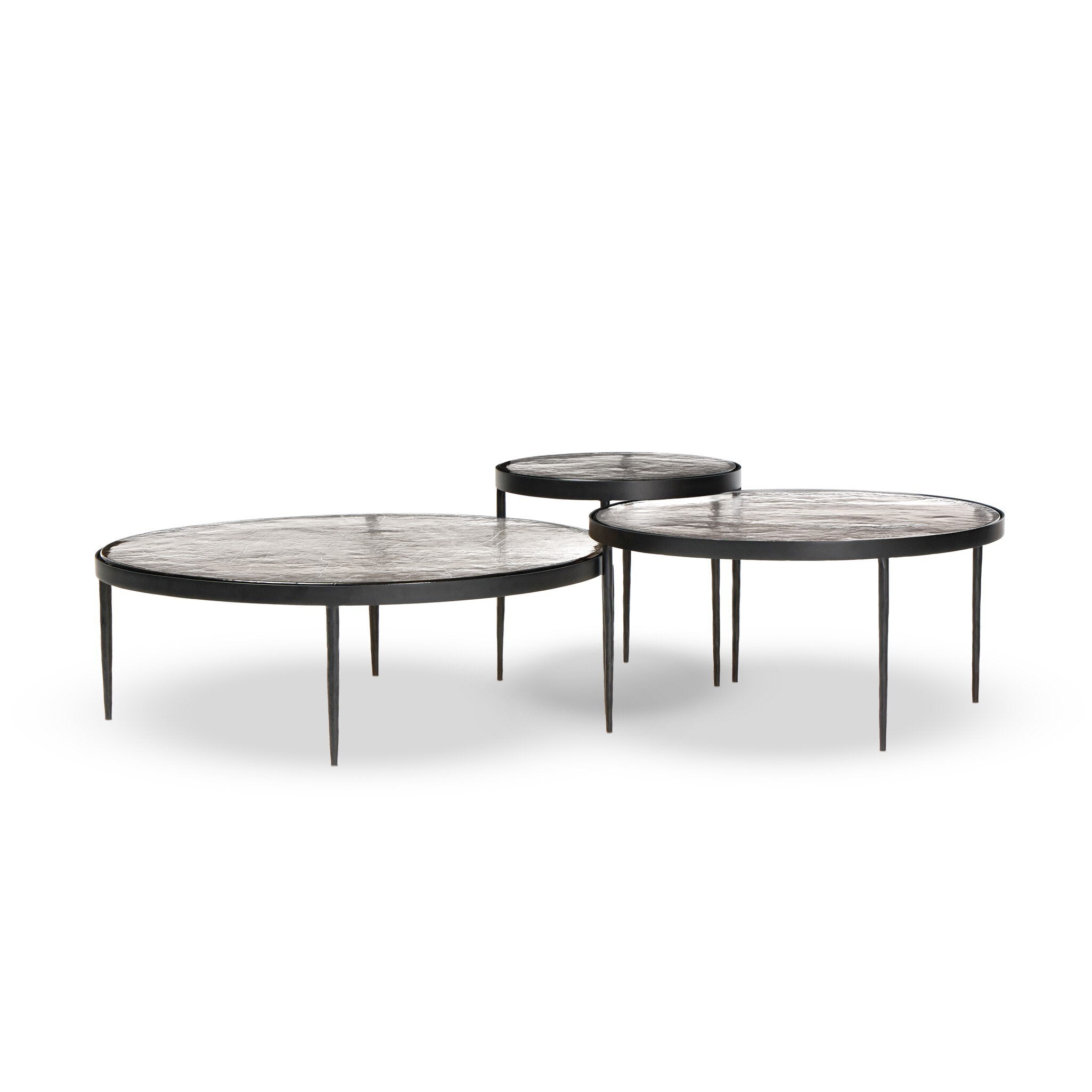 Four Hands Yoko Nesting Tables in Clear Glass, Set Of 3 on white background at Addison West.