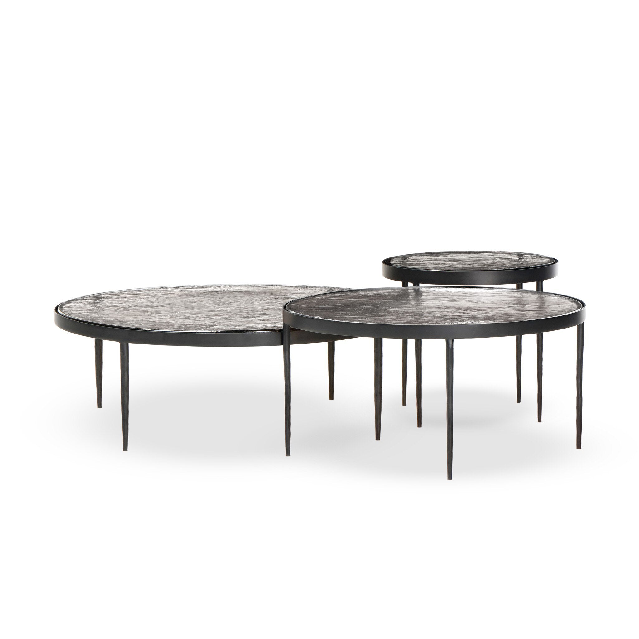 Four Hands Yoko Nesting Tables in Clear Glass, Set Of 3 on white background at Addison West.