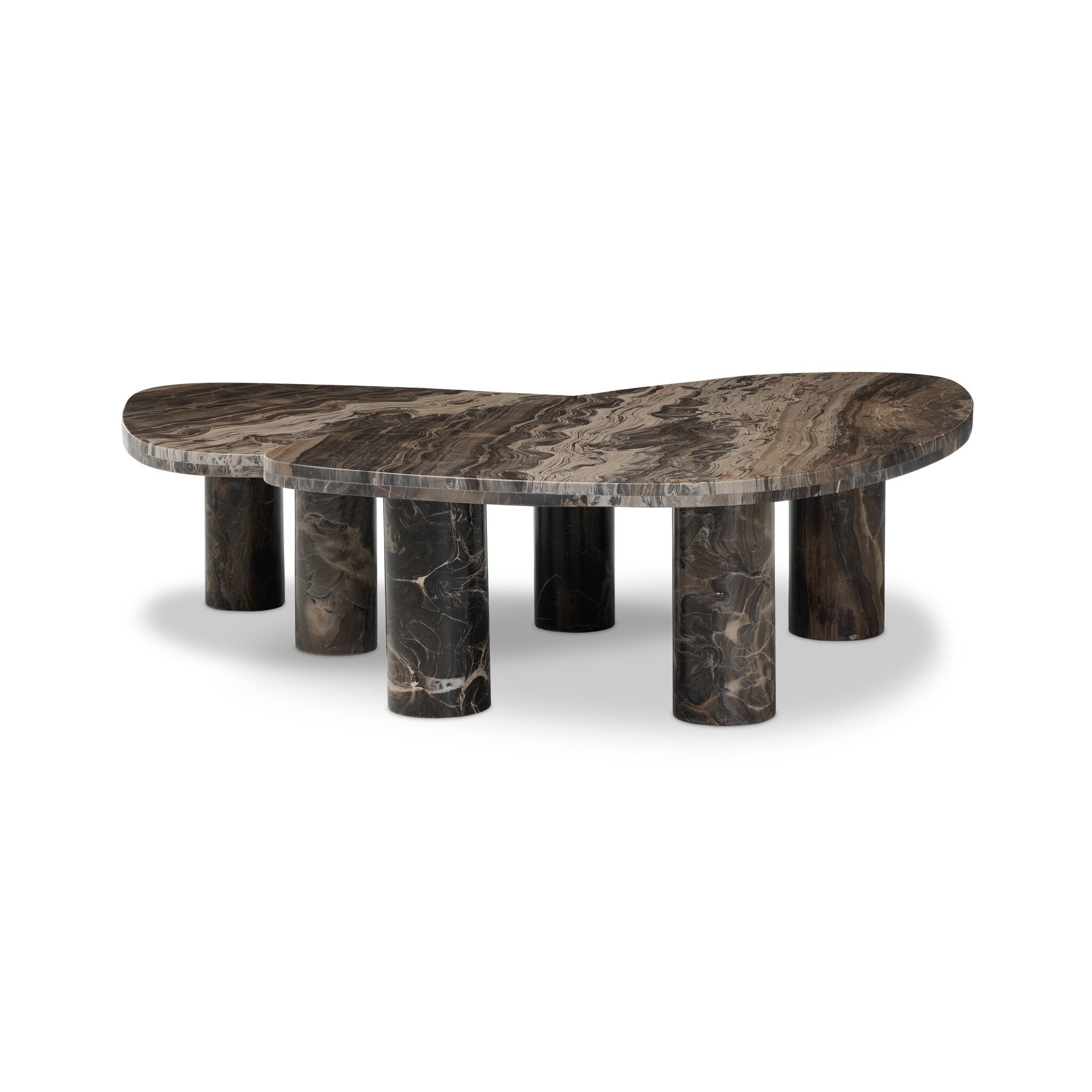 Four Hands Zion Nesting Coffee Tables in Rocky Brown Marble on white background at Addison West.