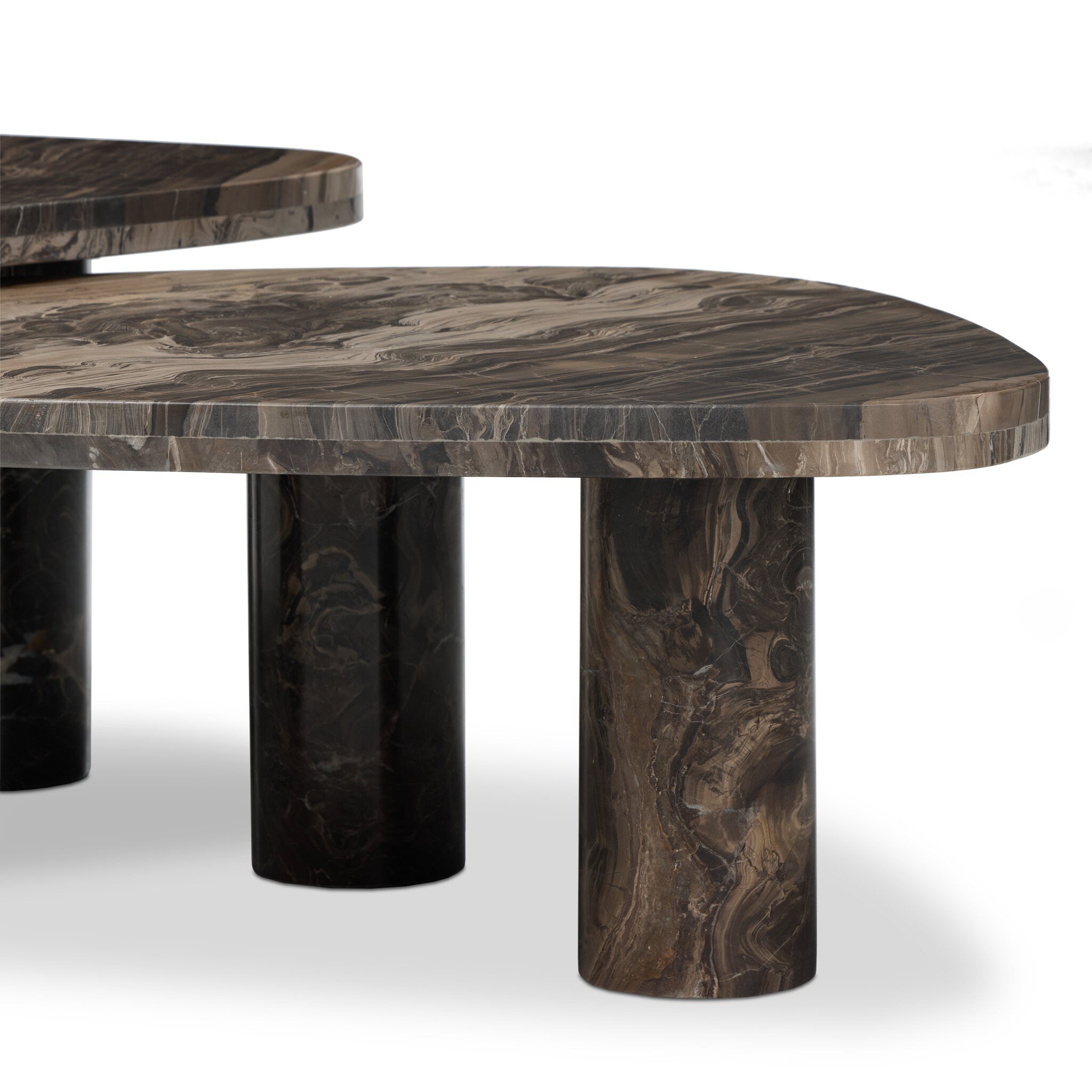 Four Hands Zion Nesting Coffee Tables in Rocky Brown Marble on white background at Addison West.