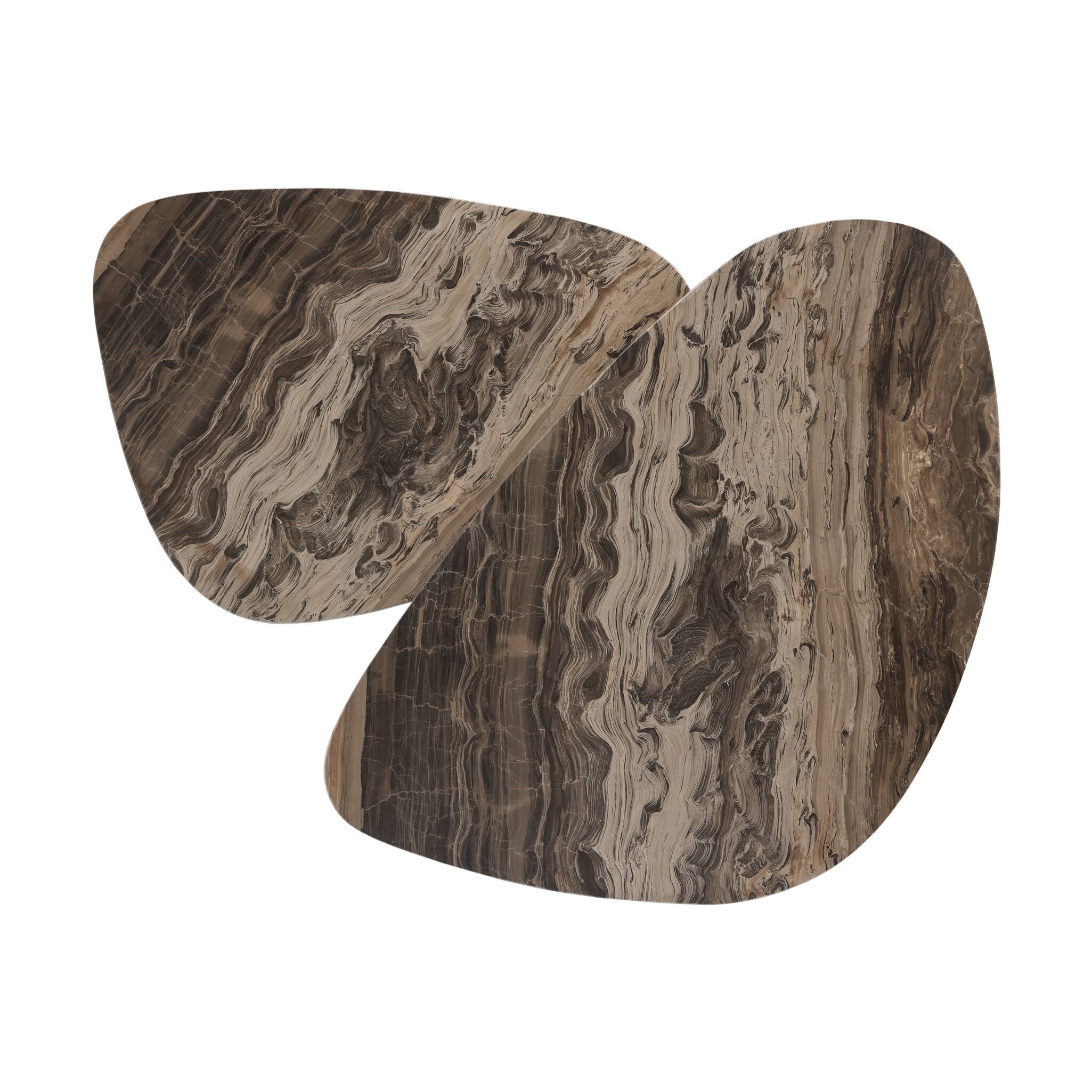 Four Hands Zion Nesting Coffee Tables in Rocky Brown Marble on white background at Addison West.