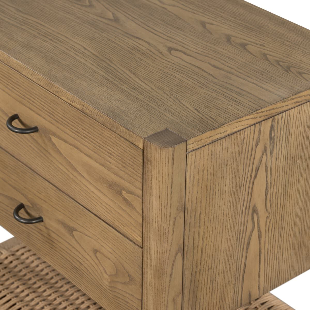 Close up of Four Hands Zuma Nightstand in Dune Ash Veneer on a white background at Addison West