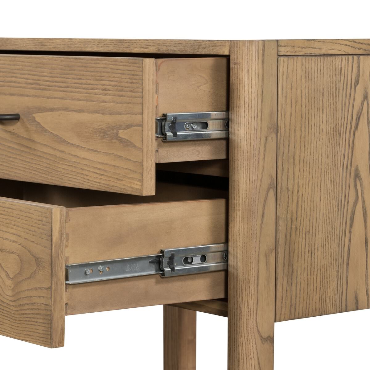Close up of Four Hands Zuma Nightstand in Dune Ash Veneer on a white background at Addison West