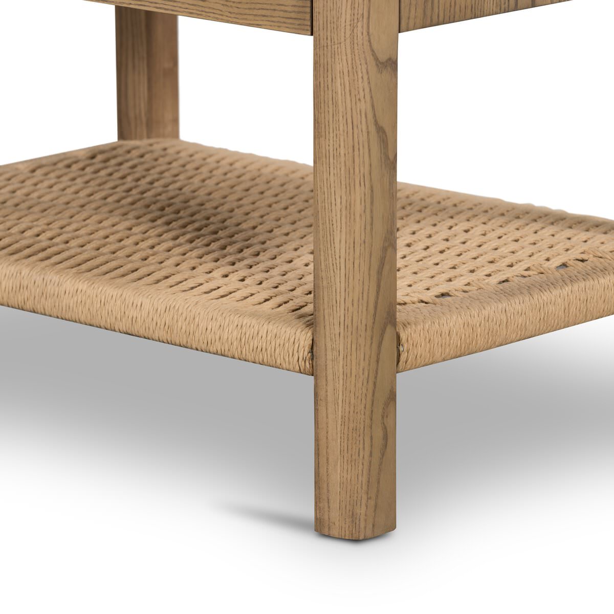 Close up of Four Hands Zuma Nightstand in Dune Ash Veneer on a white background at Addison West