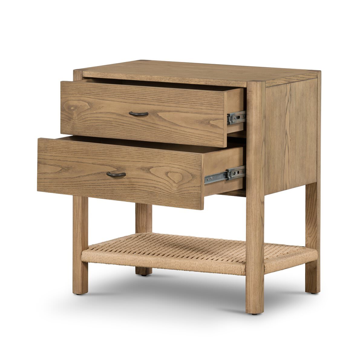 Four Hands Zuma Nightstand in Dune Ash Veneer on a white background at Addison West