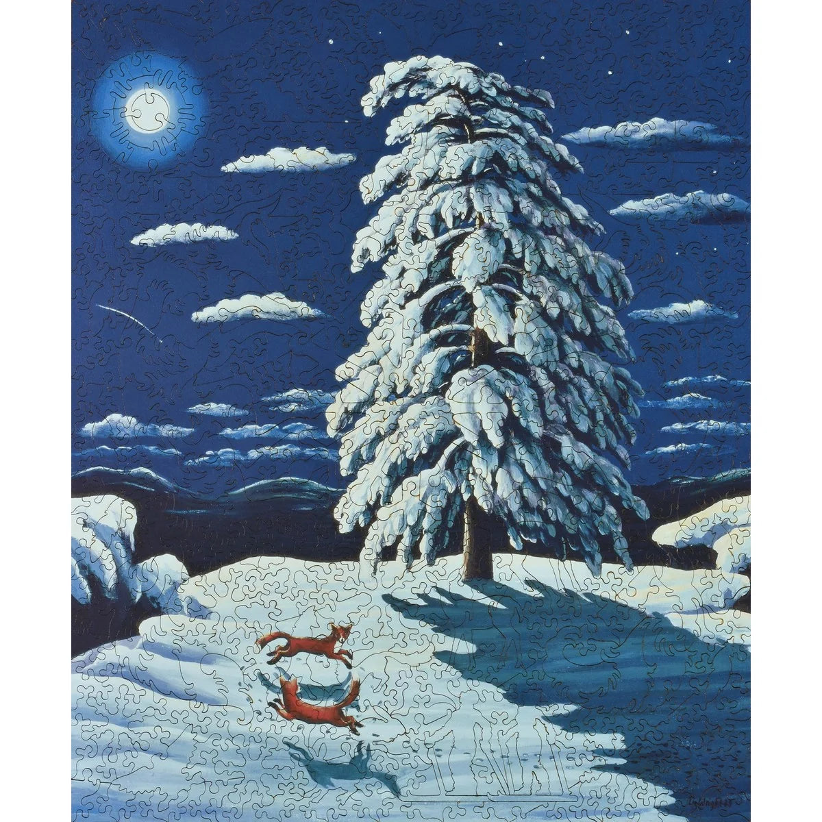 Liberty Puzzle Foxes in the Moonlight on a white background at Addison West
