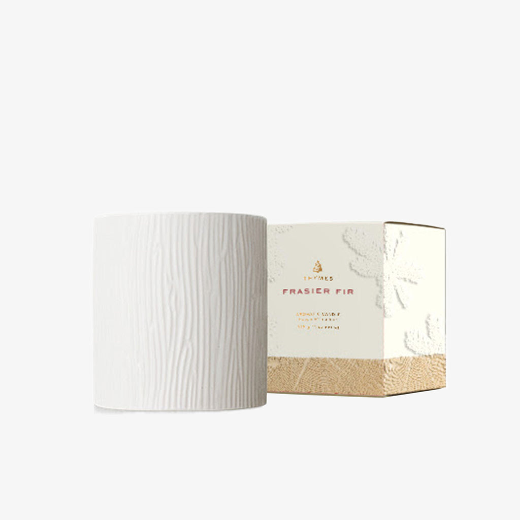 Thymes Frasier Fir Gilded Ceramic Medium Candle on a white background