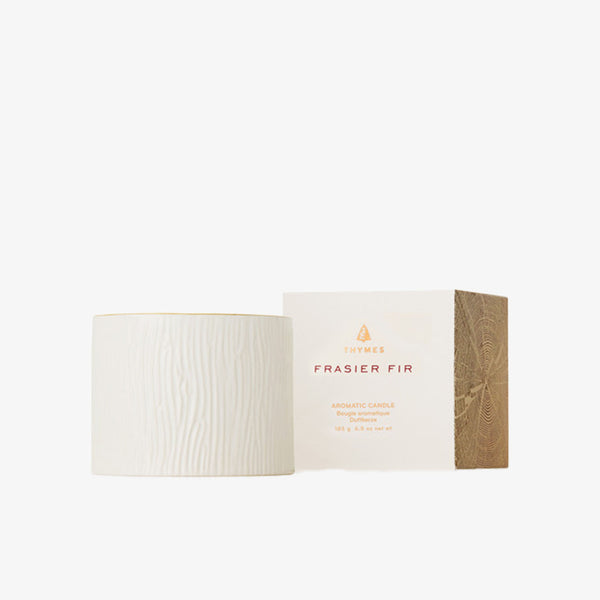 Thymes Frasier Fir Gilded Ceramic Petite Candle on a white background