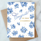 French Blue Engagement Greeting Card on a marble surface