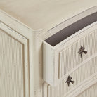 Close up of Furniture Classics Reeded Chest of Drawers on a white background at Addison West