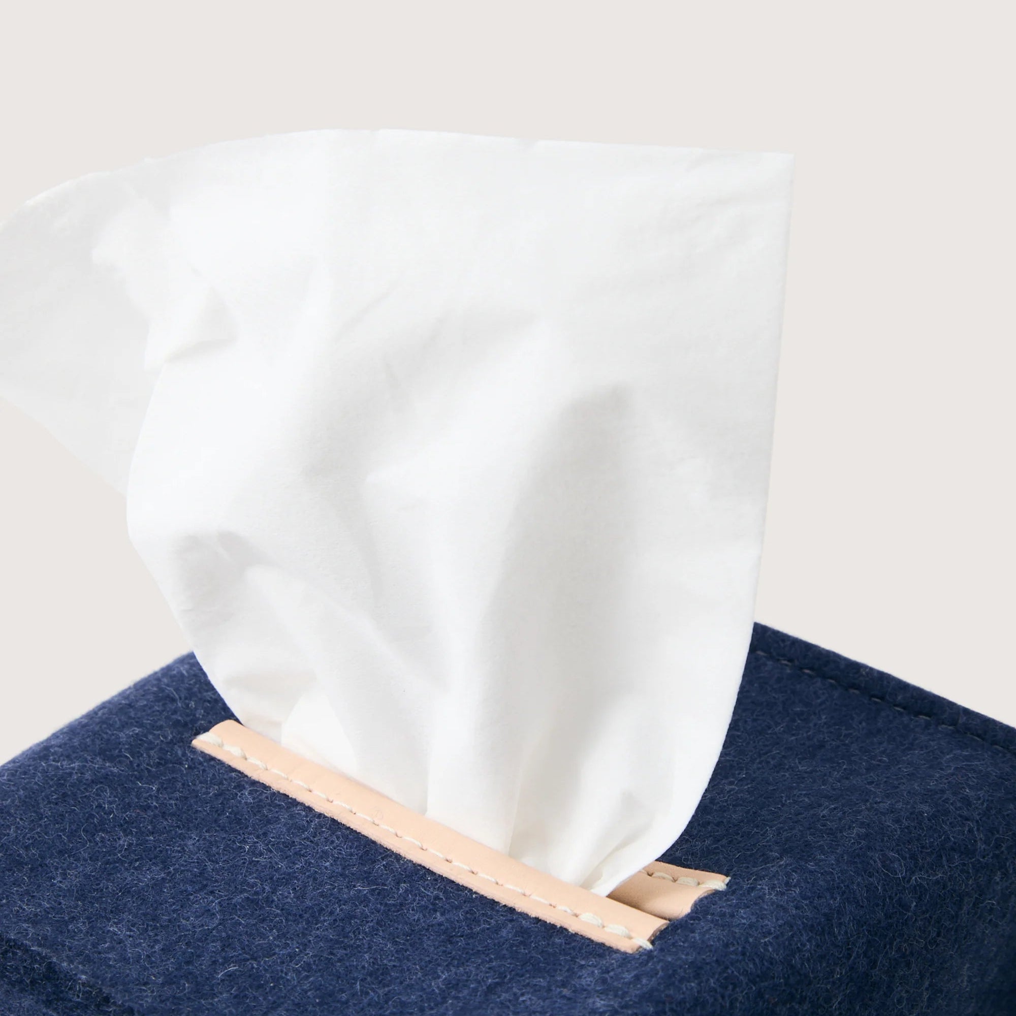 Graf Lantz Merino Wool Tissue Box Cover in Denim on a white background at Addison West