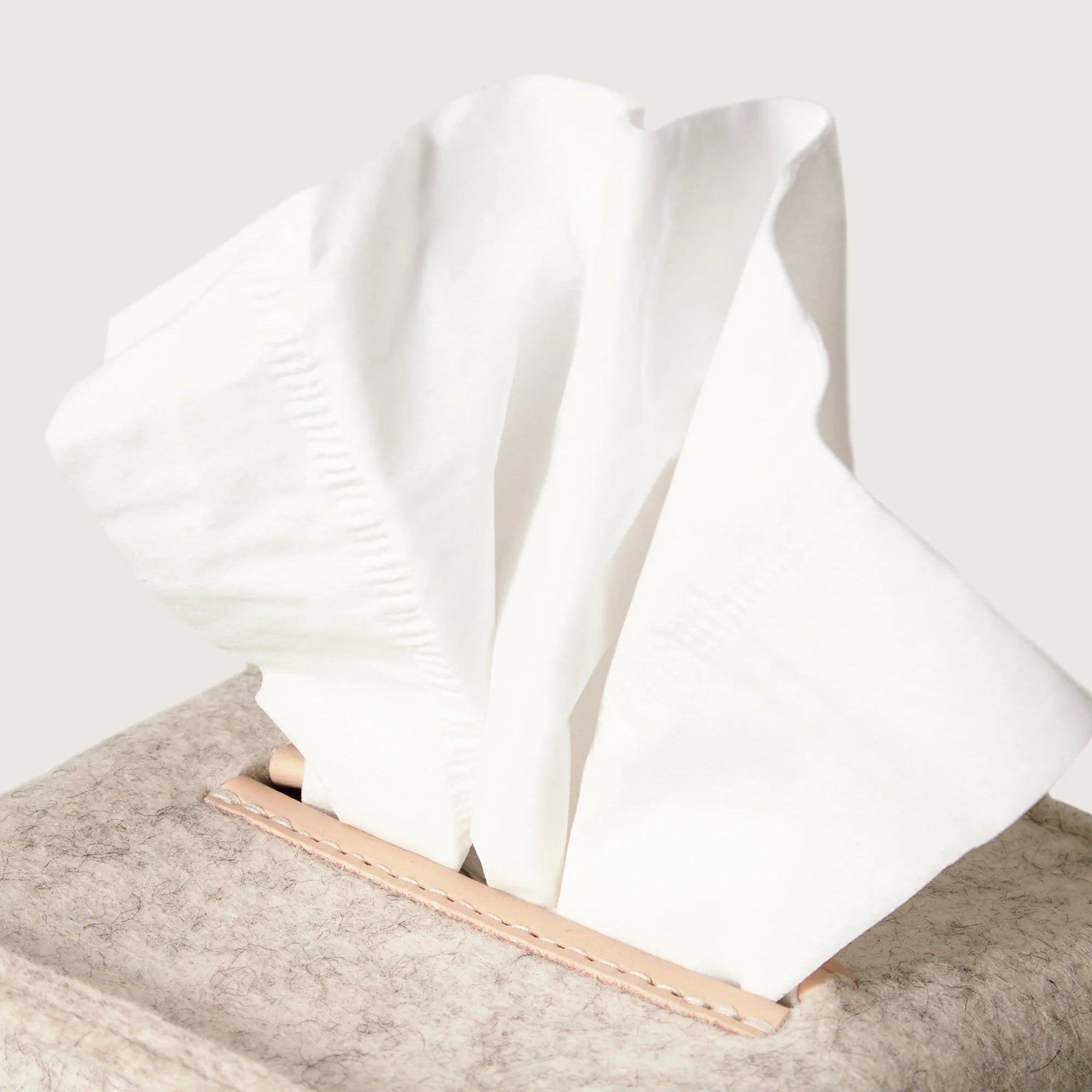 Graf Lantz Merino Wool Tissue Box Cover in Heather White on a white background at Addison West