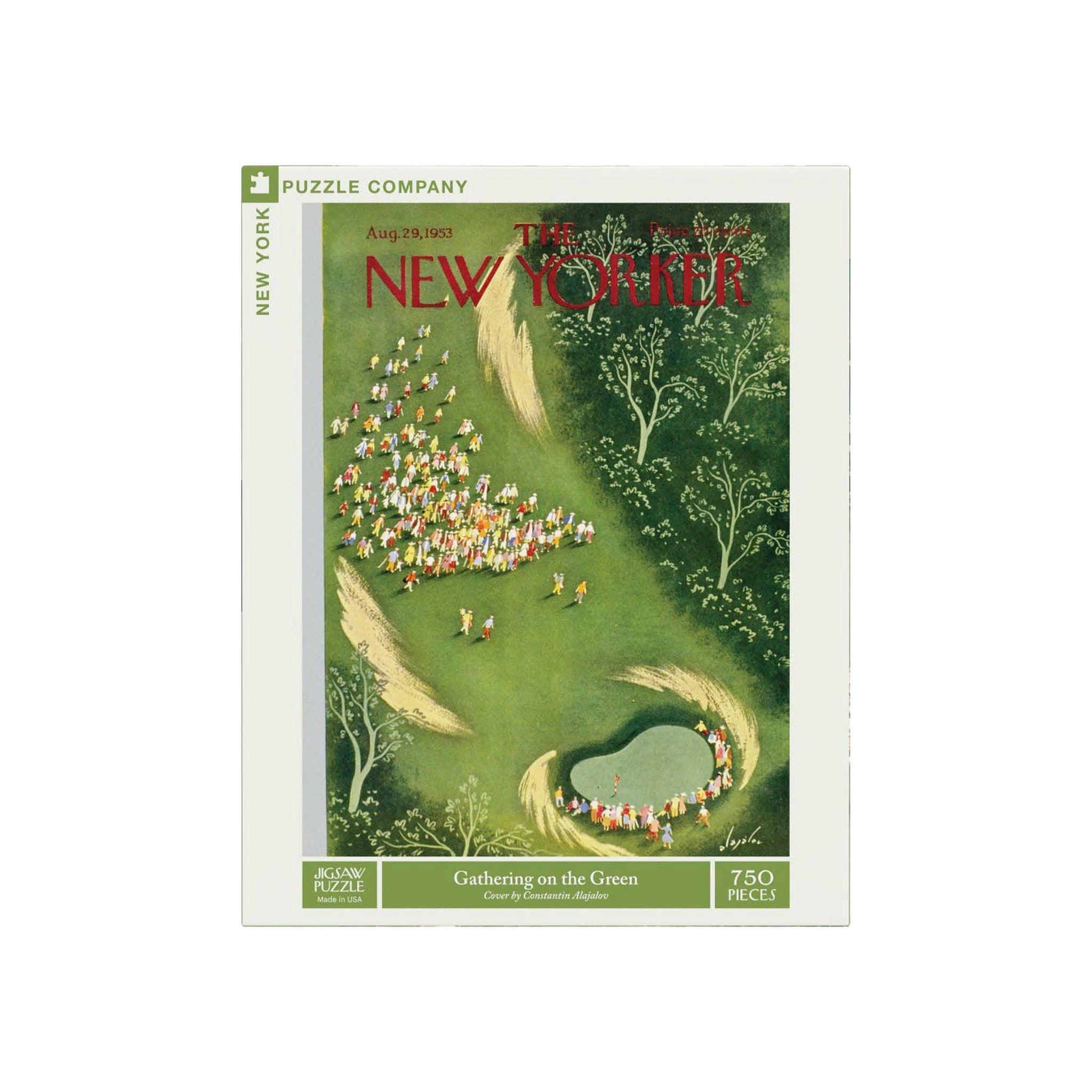 Puzzle box featuring 'The New Yorker' magazine cover with golfers on a green