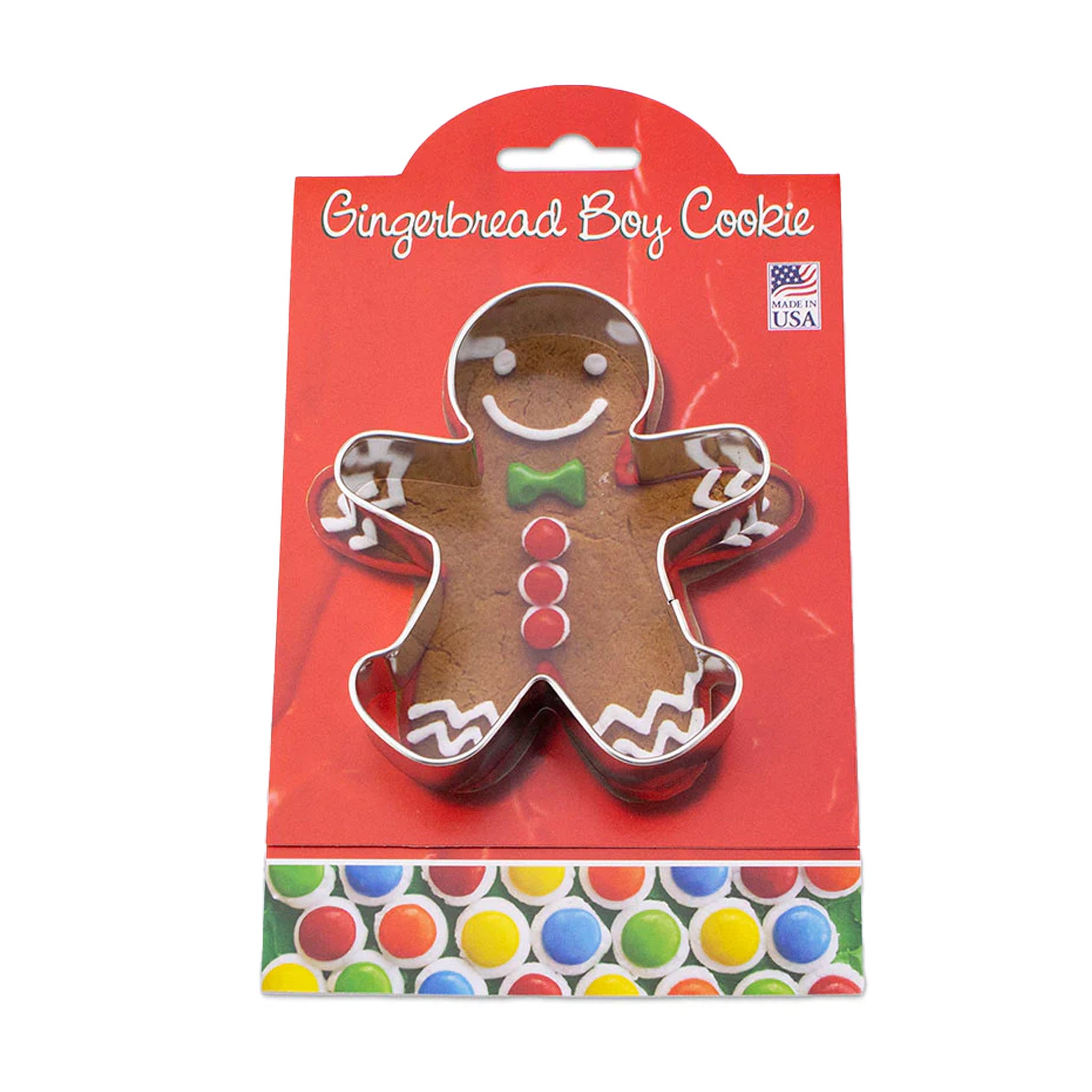 Ann Clarke Gingerbread Boy Cookie Cutter with Recipe Card on a white background