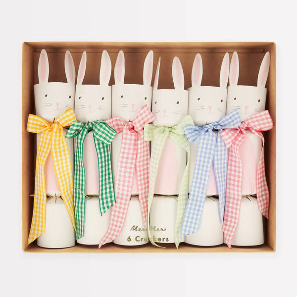 Meri Meri Gingham Bow Bunny Crackers in box on a white background