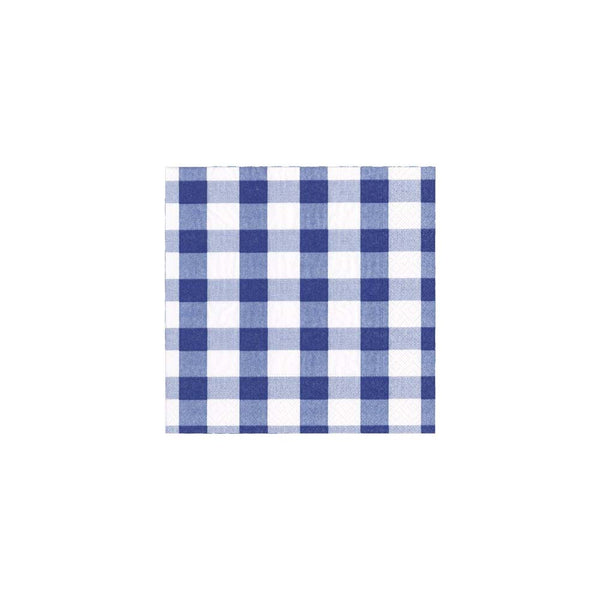 Blue and white gingham plaid cocktail naplins by Caspari on a white background