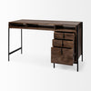 Glenn VII 56L x 22W Dark Brown Wood w/ Black Iron Frame, 3 Drawer Office Desk on a white background