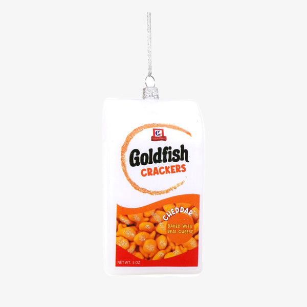 Goldfish cracker Christmas ornament by Cody Foster on a white background