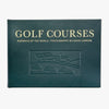 Green leather bound version of book 'Golf courses: faireways of the world' by Graphic Image on a white background