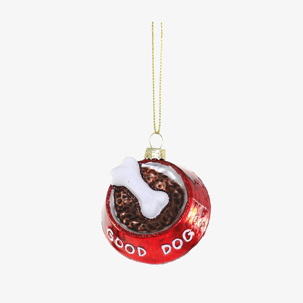 Cody Foster brand Red good dog food bowl Christmas tree ornament on a white background