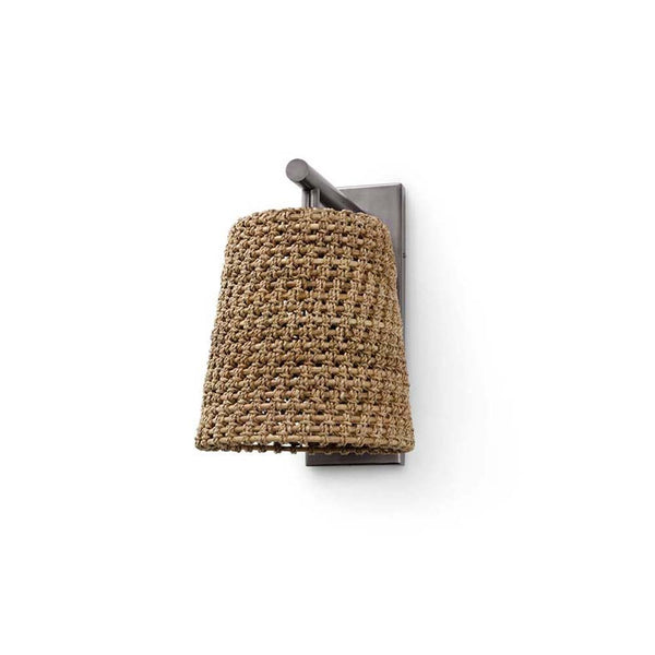 Palecek Green Oaks Sconce with natural rattan and bronze finish on a white background