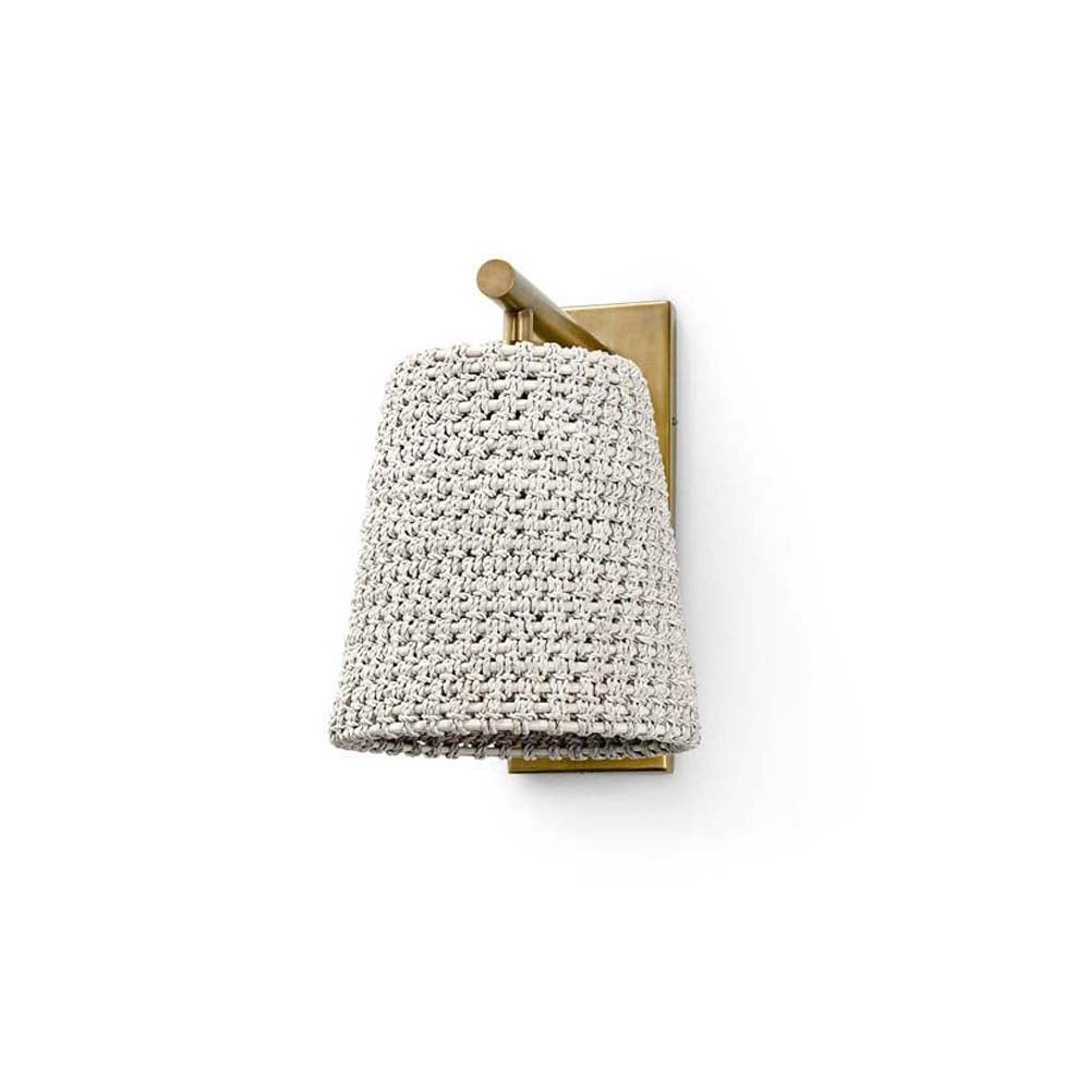 Palecek Green Oaks Sconce with whitewash rattan and antique brass finish on a white background