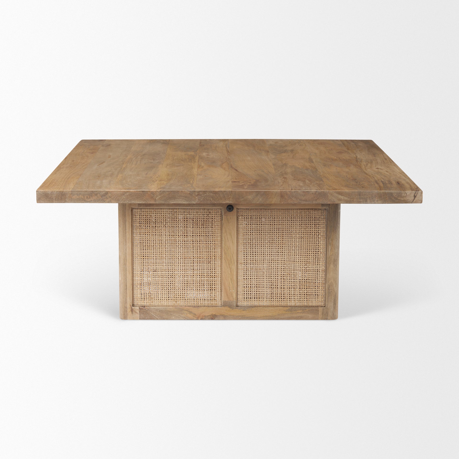 Grier 42" Square Light Brown Wood with Cane Coffee Table on a white background