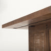 Close up of Grier 42" Square Medium Brown Solid Wood with Cane Coffee Table on a white background