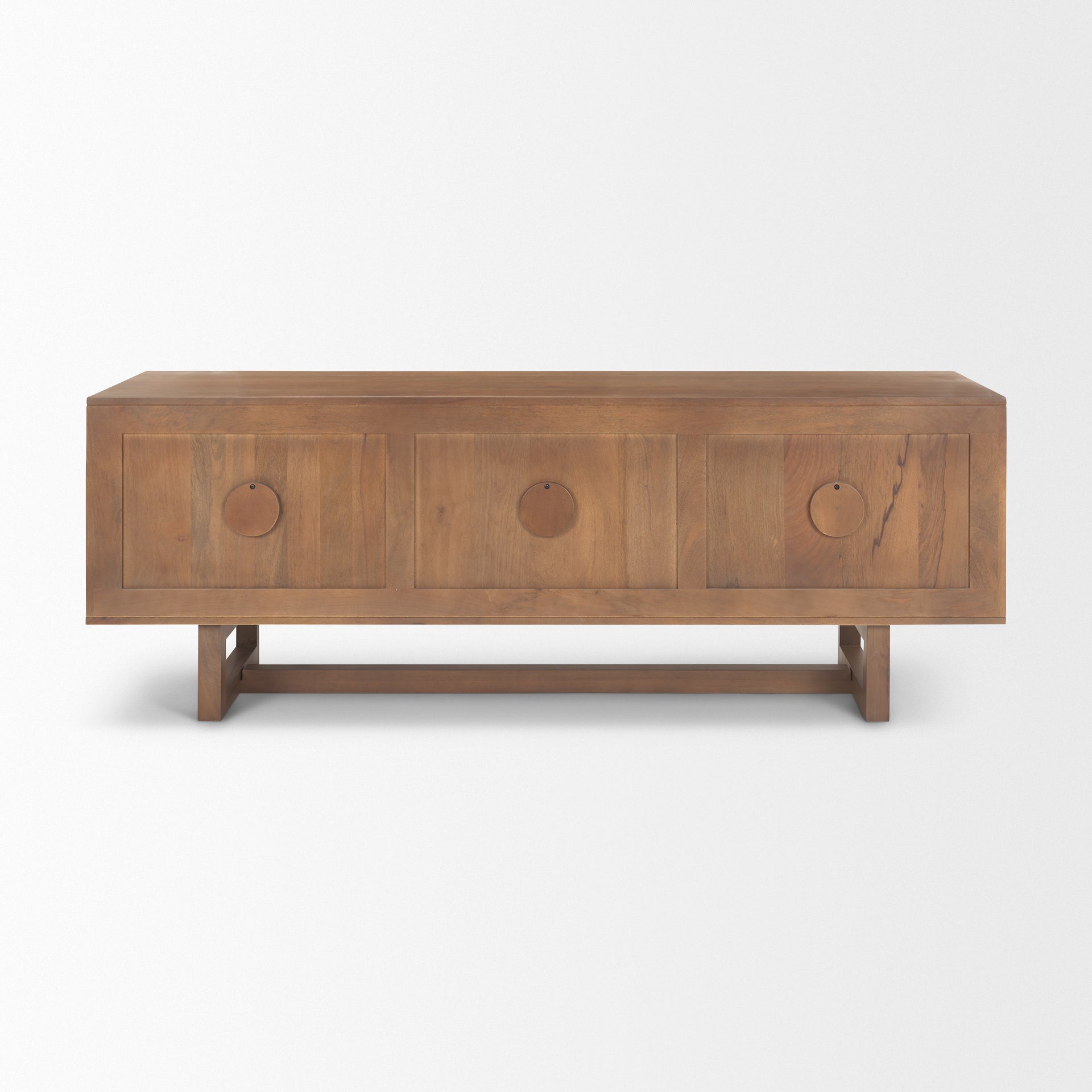 Grier Medium Brown Solid Wood with Cane Media Console on a white background