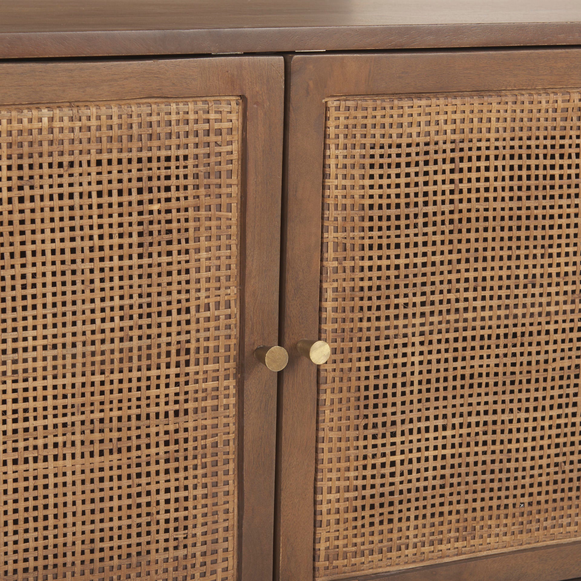 Grier Medium Brown Solid Wood with Cane Media Console on a white background