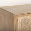 Close up of Grier Light Brown Solid Wood with Cane Sideboard on a white background